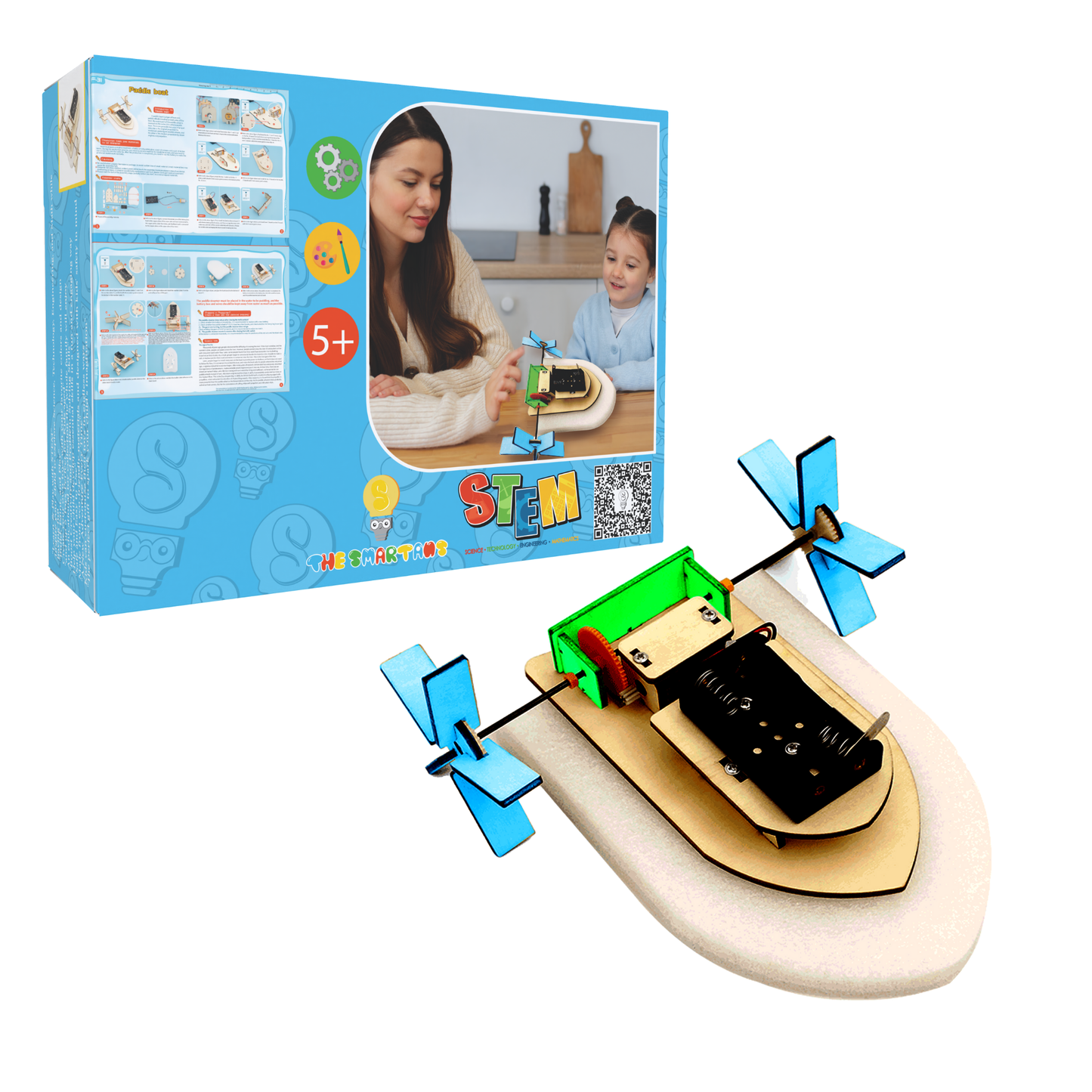 Wooden STEM DIY Electronic Kit Children Technology Toys Paddle Wheel Ship Science Creative Inventions Assembly 3D Puzzles Games