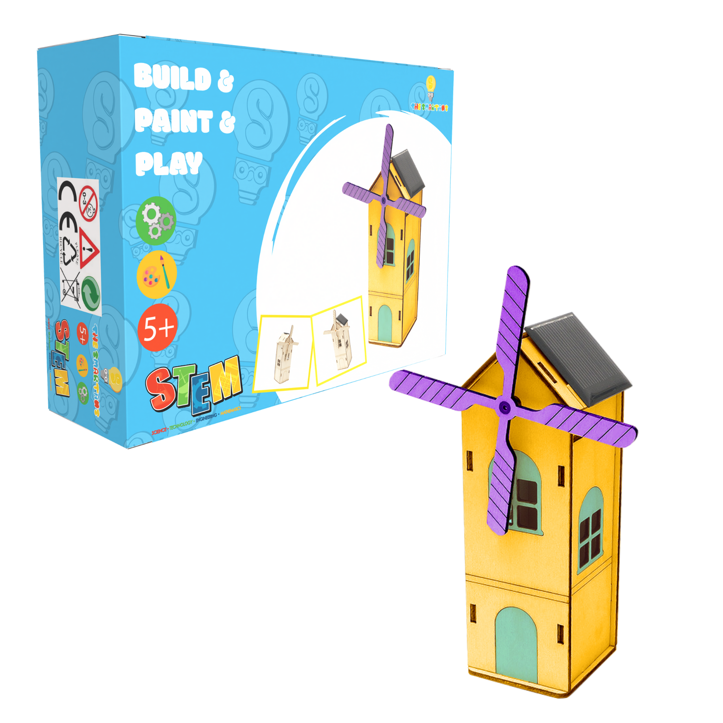 DIY Mini Wooden Windmill House Model 3D Puzzles Assemble Solar Powered Windmill Kids School Science Educational Project STEM Toy