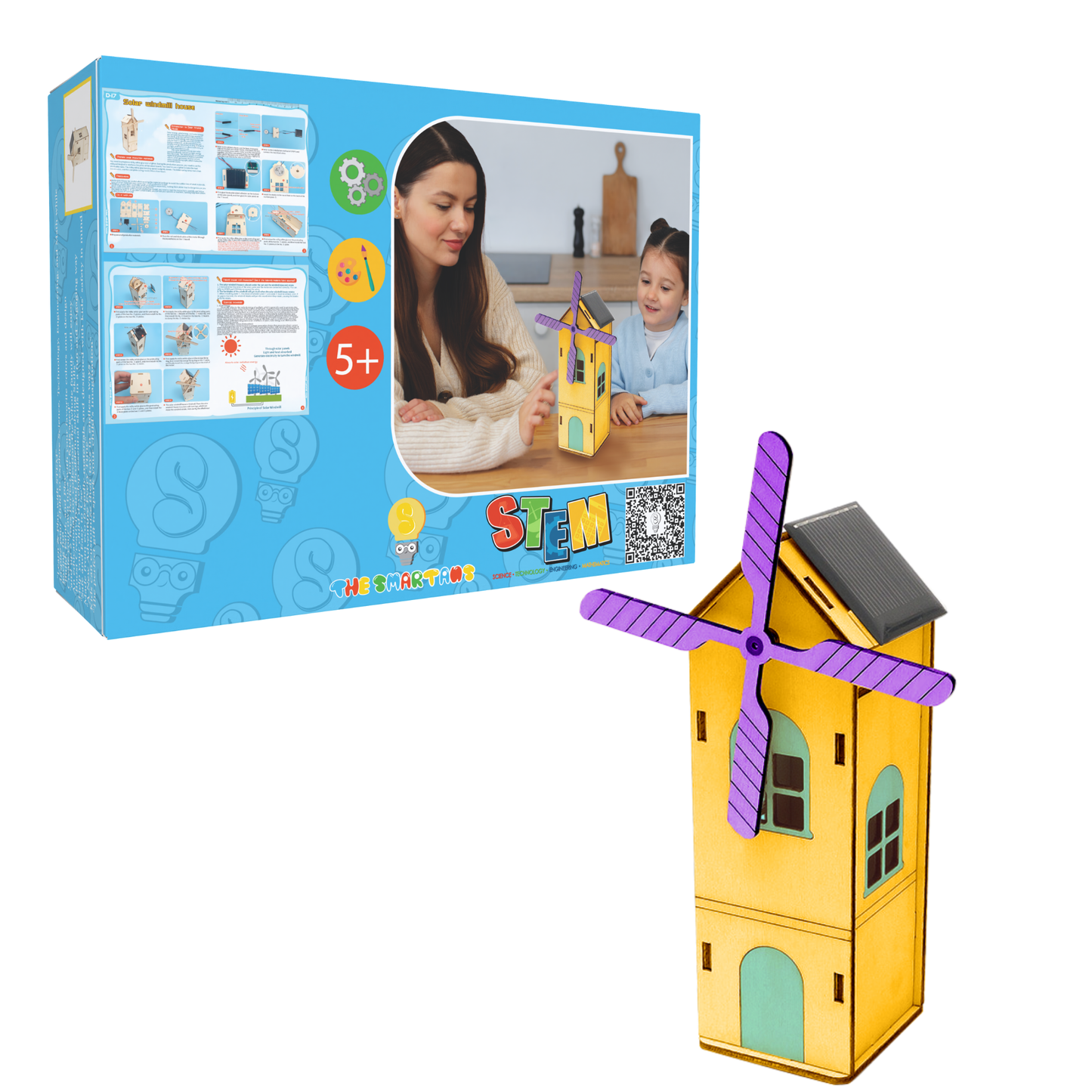 DIY Mini Wooden Windmill House Model 3D Puzzles Assemble Solar Powered Windmill Kids School Science Educational Project STEM Toy