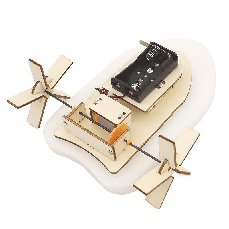Wooden STEM DIY Electronic Kit Children Technology Toys Paddle Wheel Ship Science Creative Inventions Assembly 3D Puzzles Games