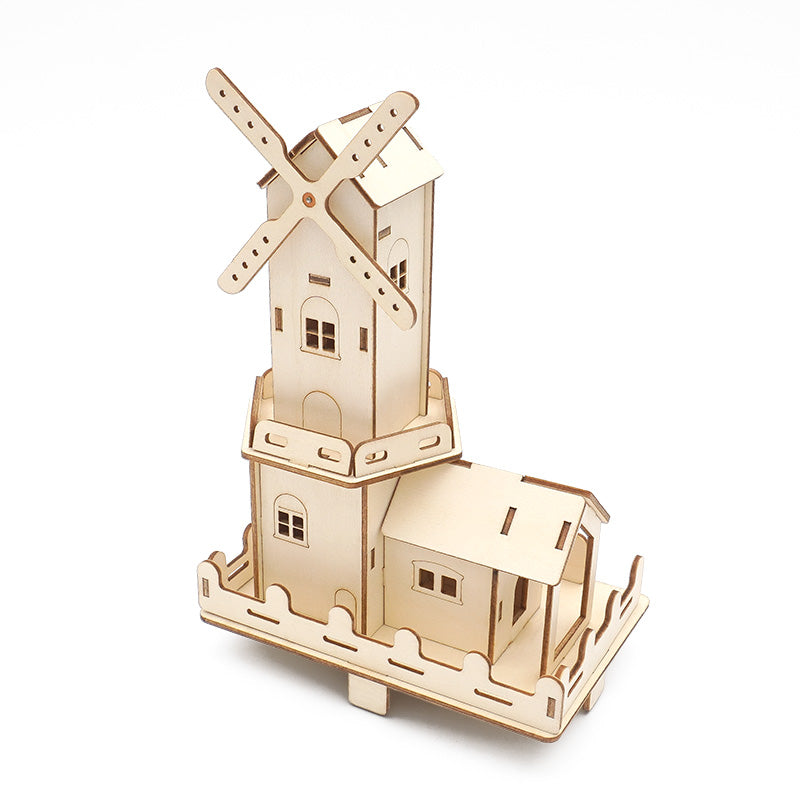 DIY Electric Dutch windmills Toys 3D Wooden Puzzle Toy Assembly Model Wood Craft Kits Decoration for School Children Kids