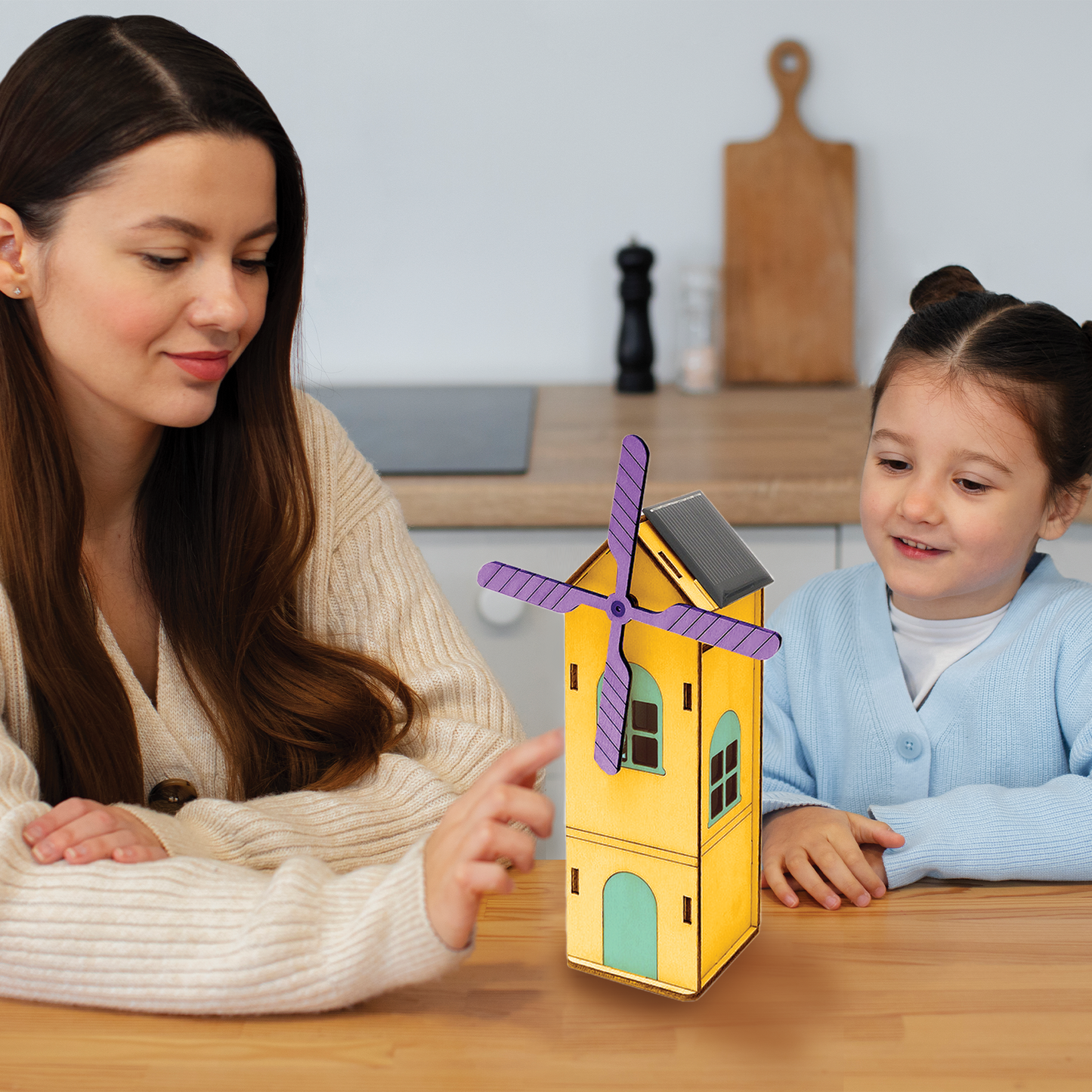 DIY Mini Wooden Windmill House Model 3D Puzzles Assemble Solar Powered Windmill Kids School Science Educational Project STEM Toy