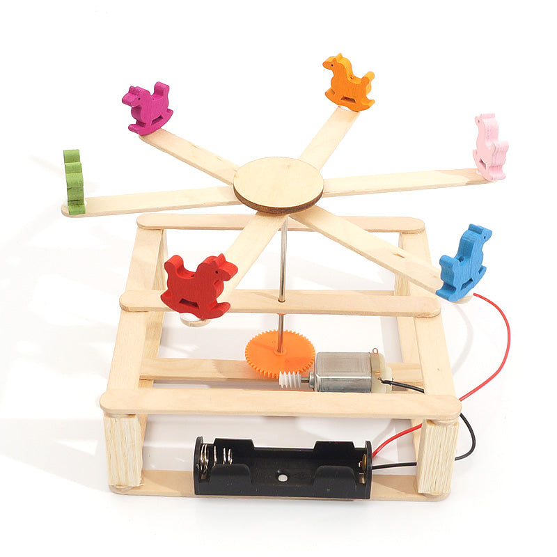 Hand Made DIY Toys Wooden Model Carousel Horse Science Experiment Kit STEM Toys Technology Puzzle For Kids Homeschool Education