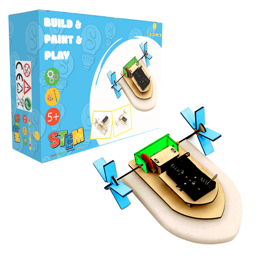 Wooden STEM DIY Electronic Kit Children Technology Toys Paddle Wheel Ship Science Creative Inventions Assembly 3D Puzzles Games