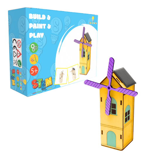 DIY Mini Wooden Windmill House Model 3D Puzzles Assemble Solar Powered Windmill Kids School Science Educational Project STEM Toy