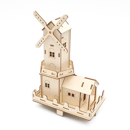 DIY Electric Dutch windmills Toys 3D Wooden Puzzle Toy Assembly Model Wood Craft Kits Decoration for School Children Kids