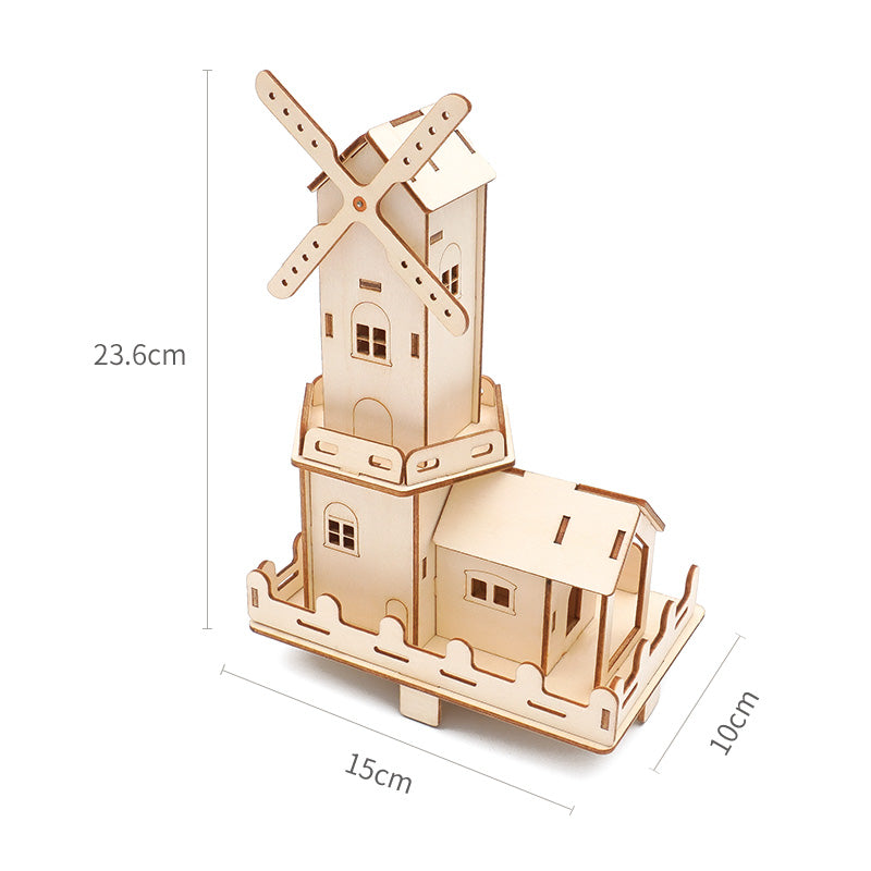 DIY Electric Dutch windmills Toys 3D Wooden Puzzle Toy Assembly Model Wood Craft Kits Decoration for School Children Kids