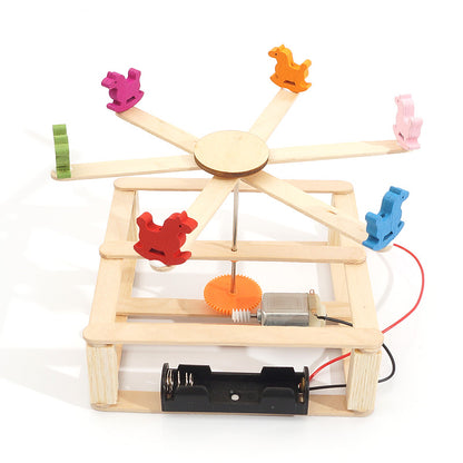 Hand Made DIY Toys Wooden Model Carousel Horse Science Experiment Kit STEM Toys Technology Puzzle For Kids Homeschool Education